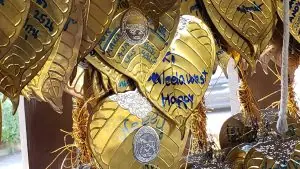 gold metal leaves hanging in a Chiang Mai temple